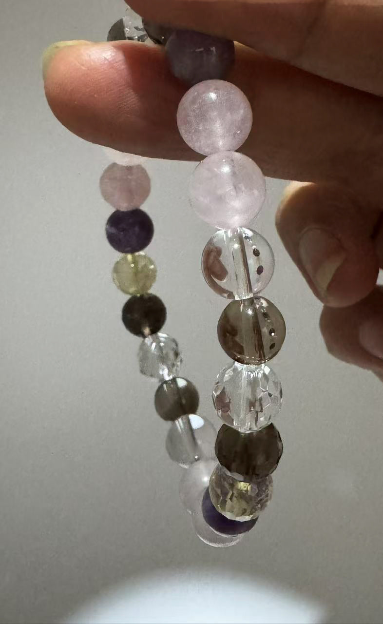 Rose Quartz, Amethyst, Clear Quartz, Citrine, Smoky Quartz and Obsidian Multi-Gemstone Bracelet