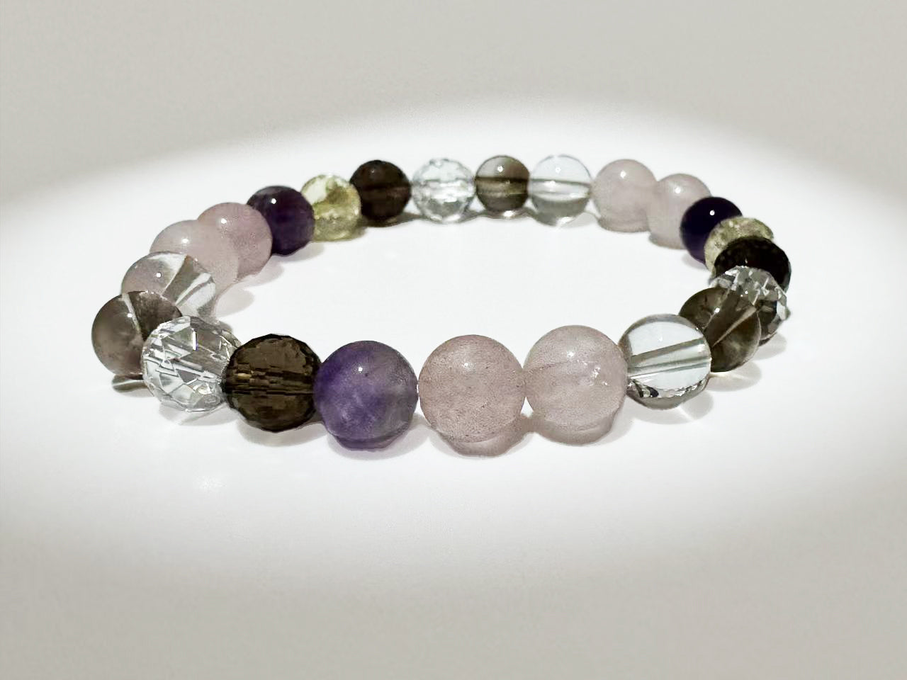 Rose Quartz, Amethyst, Clear Quartz, Citrine, Smoky Quartz and Obsidian Multi-Gemstone Bracelet