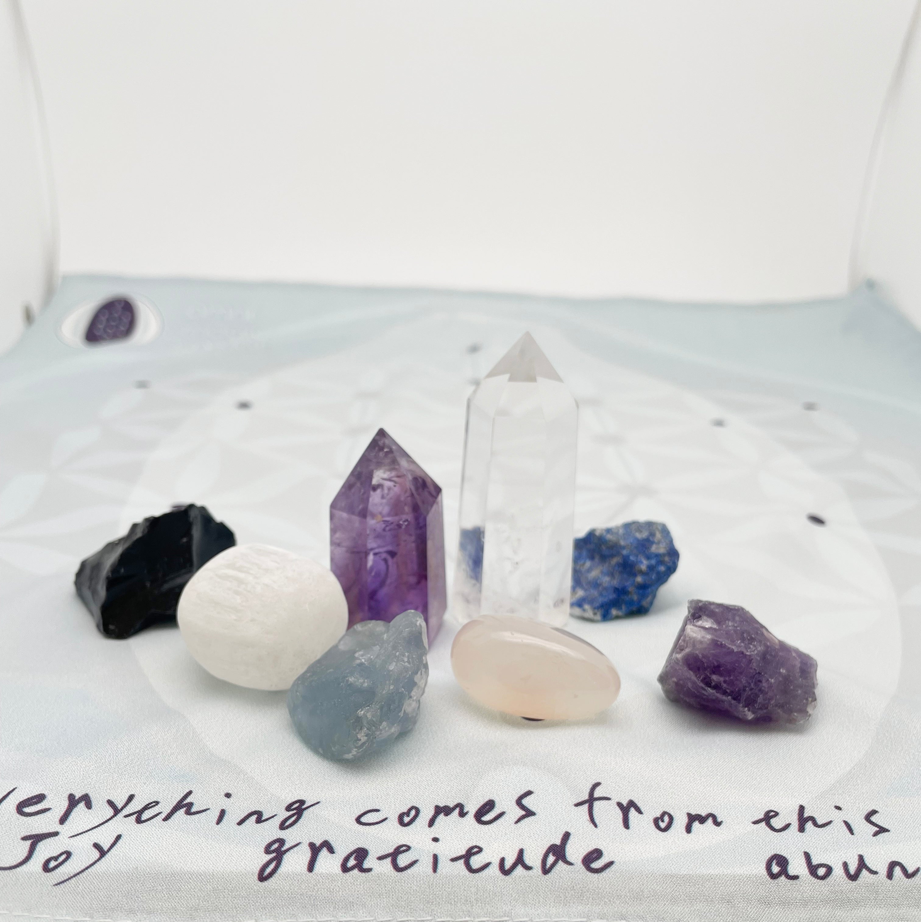 Crystal grid kit, manifestation, wellness, fortune and career, healing, prosperity, money, clear quartz, amethyst